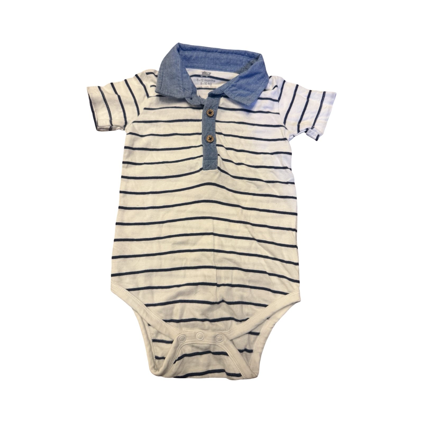 6-12M Striped Navy & White Button Bodysuit	  Woolworths