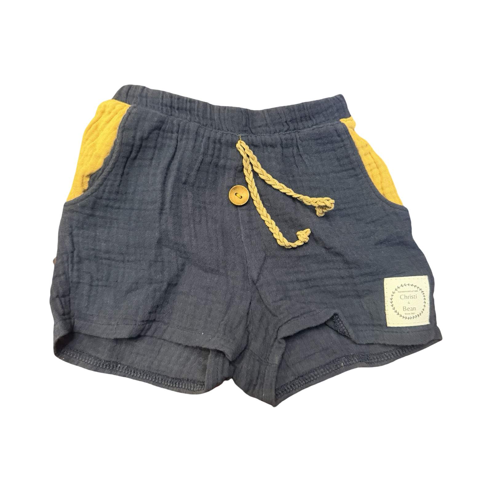6-12M Navy & Mustard Cotton Shorts - Christi & Bean
