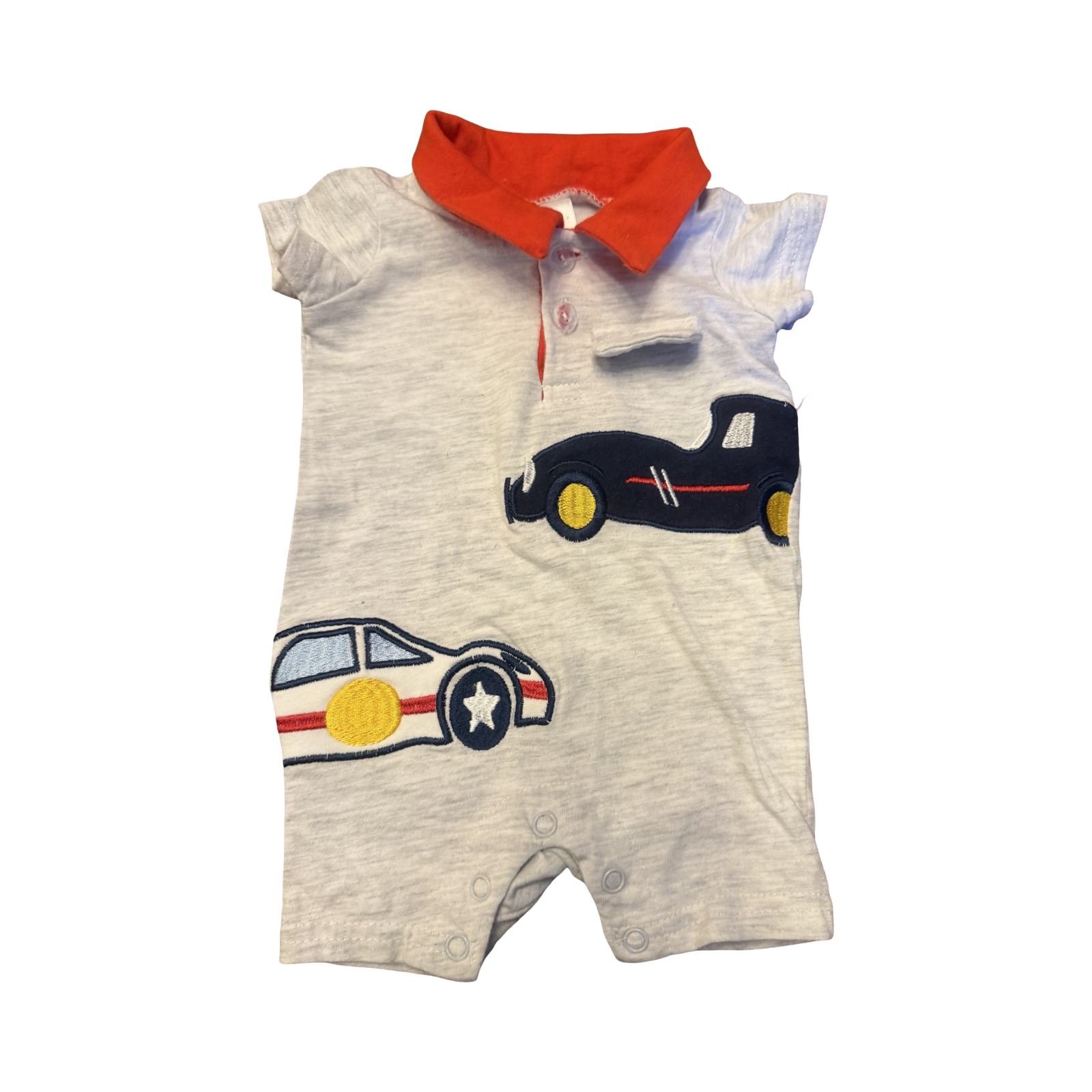 Newborn Grey & Red Car Romper - Jet