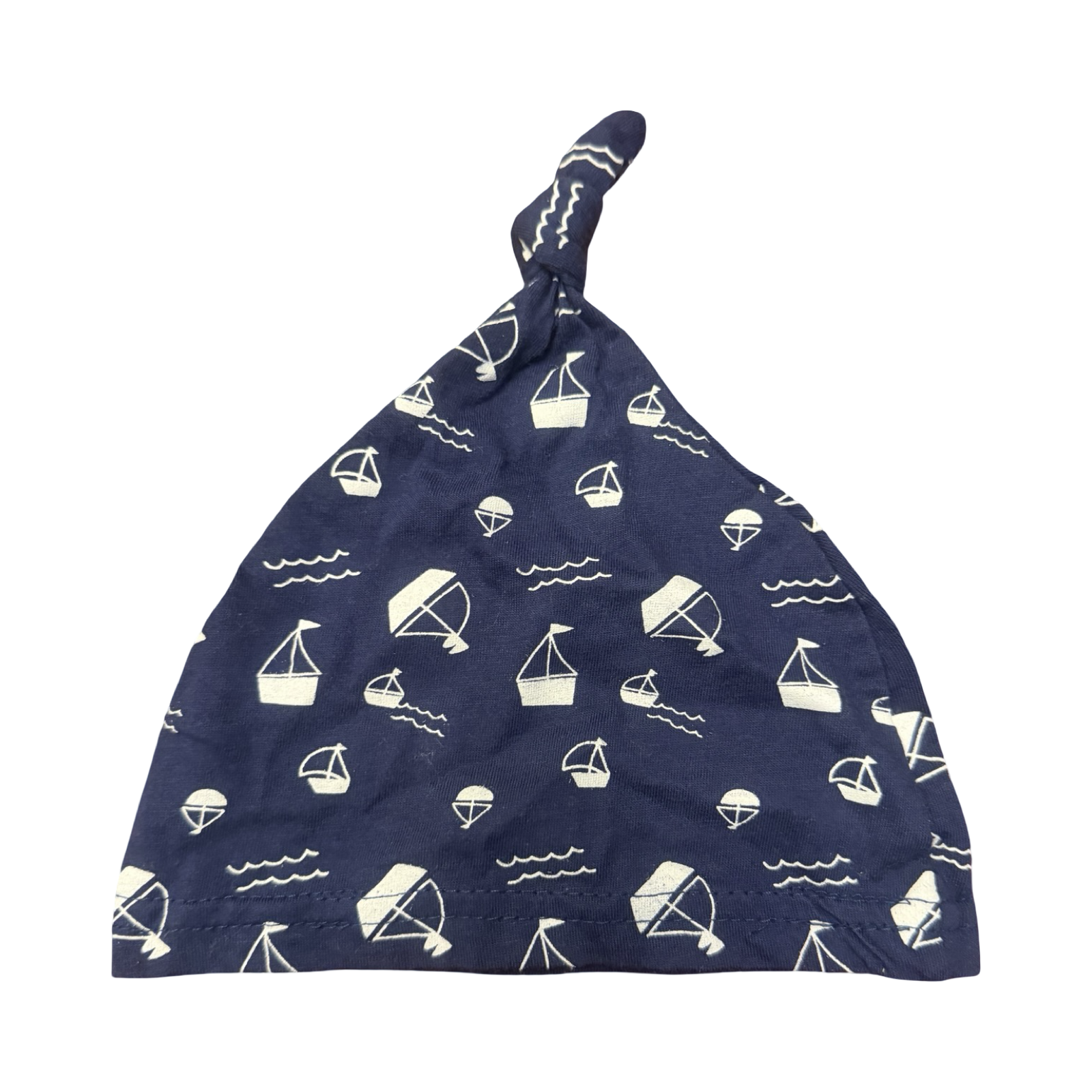 6-12M Navy Beanie with Boats - Tiny Tots