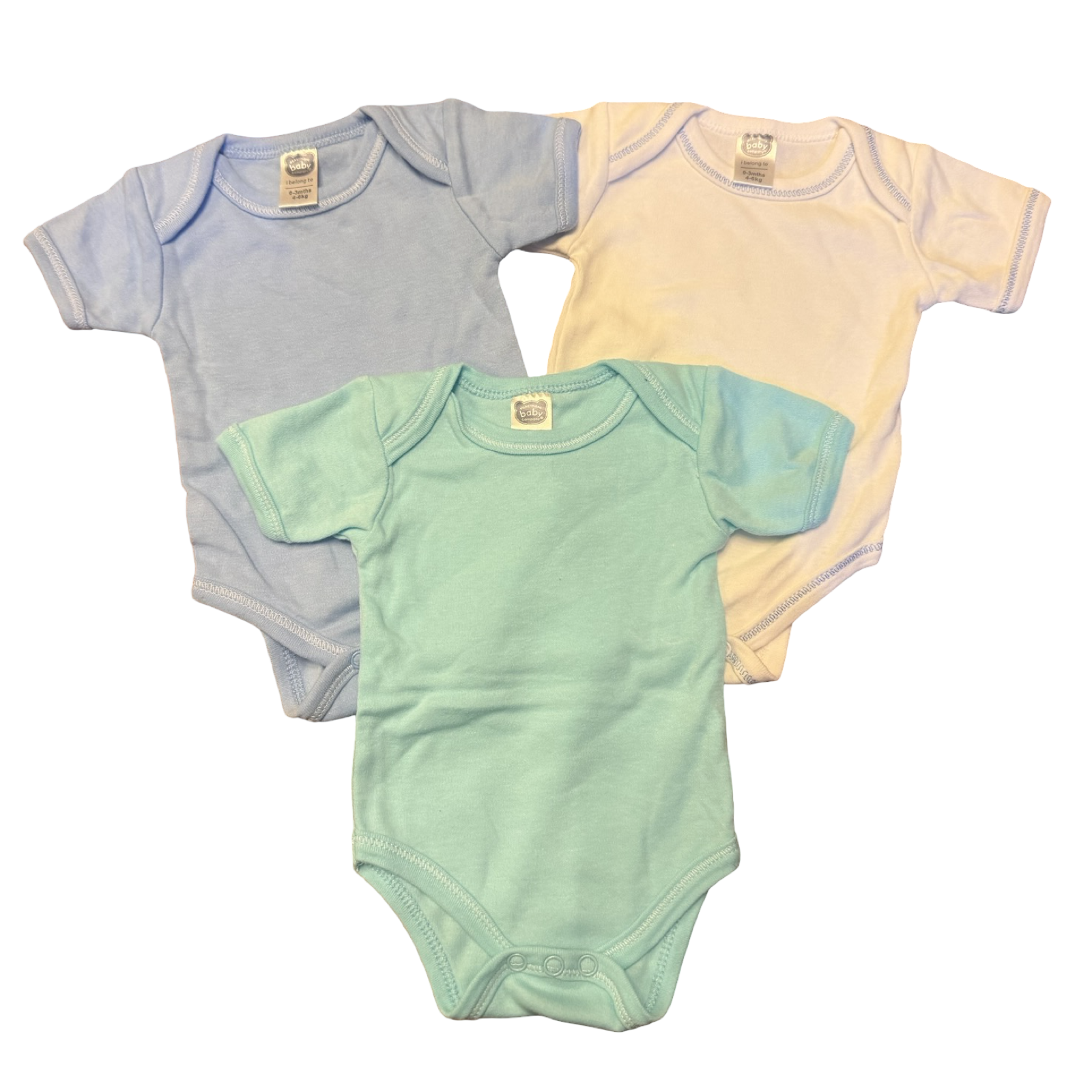 0-3M 3pc Blue, Green & White Bodysuits - Ackermans