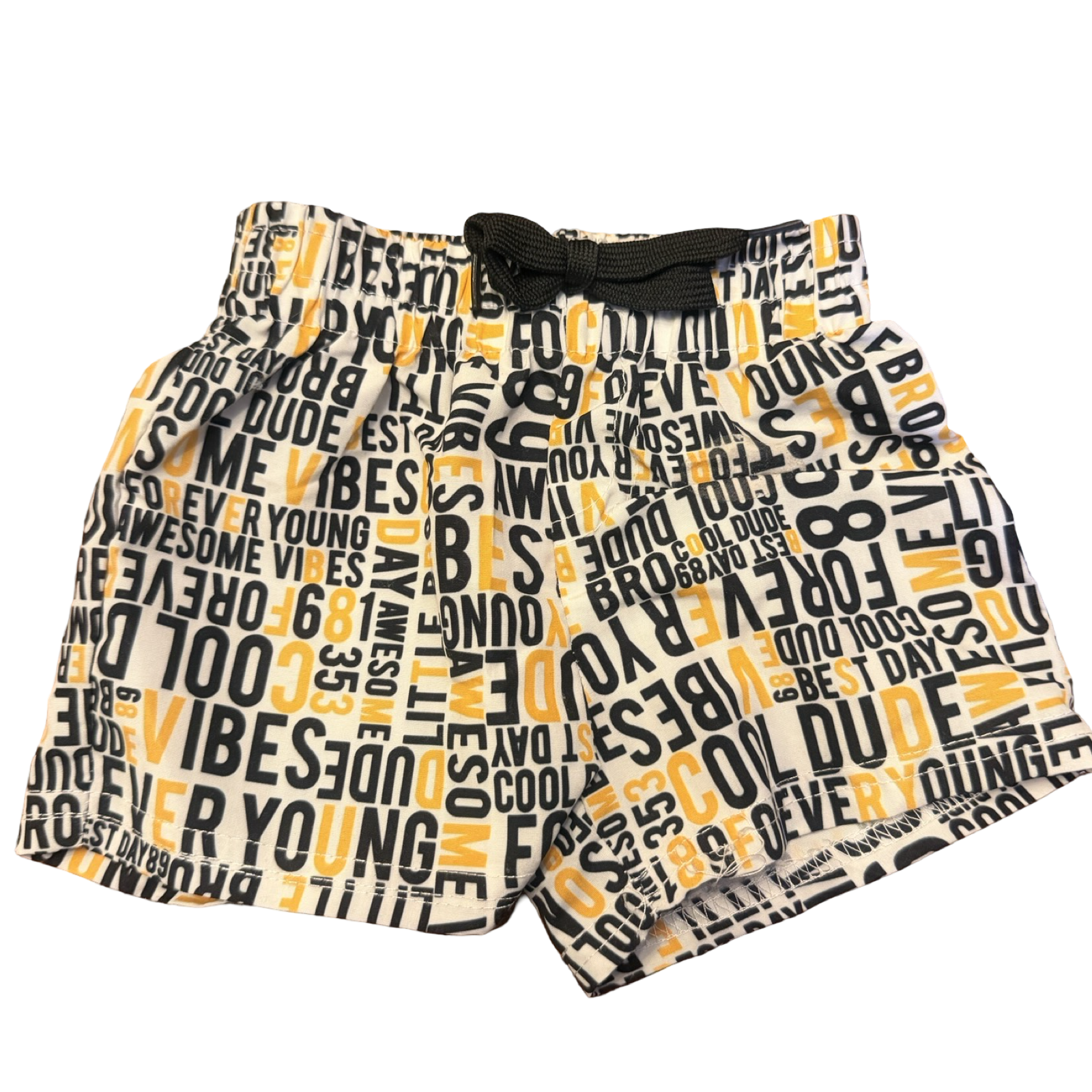 0-3M Black, Yellow & White Text Shorts - Cuddlesome