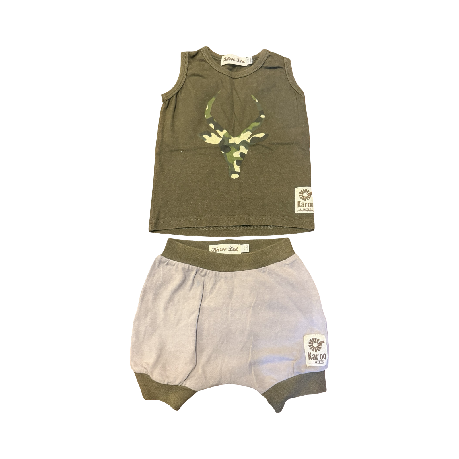 6-12m Khaki Cargo Detail Sleeveless T-Shirt & Shorts - Karoo Ltd.