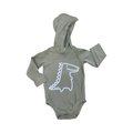 3-6M Khaki Green Dinosaur Hooded Bodysuit - Keedo