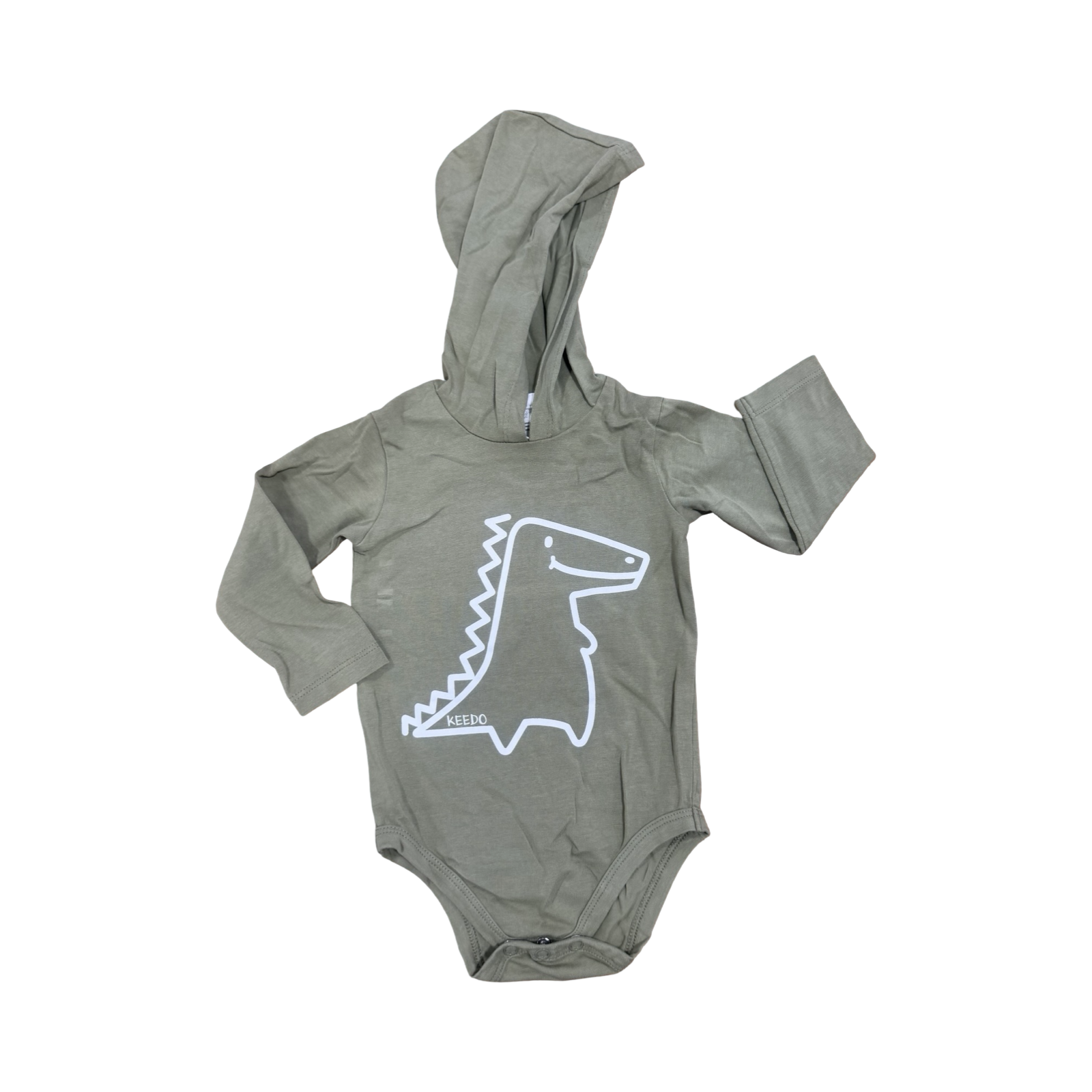 3-6M Khaki Green Dinosaur Hooded Bodysuit - Keedo
