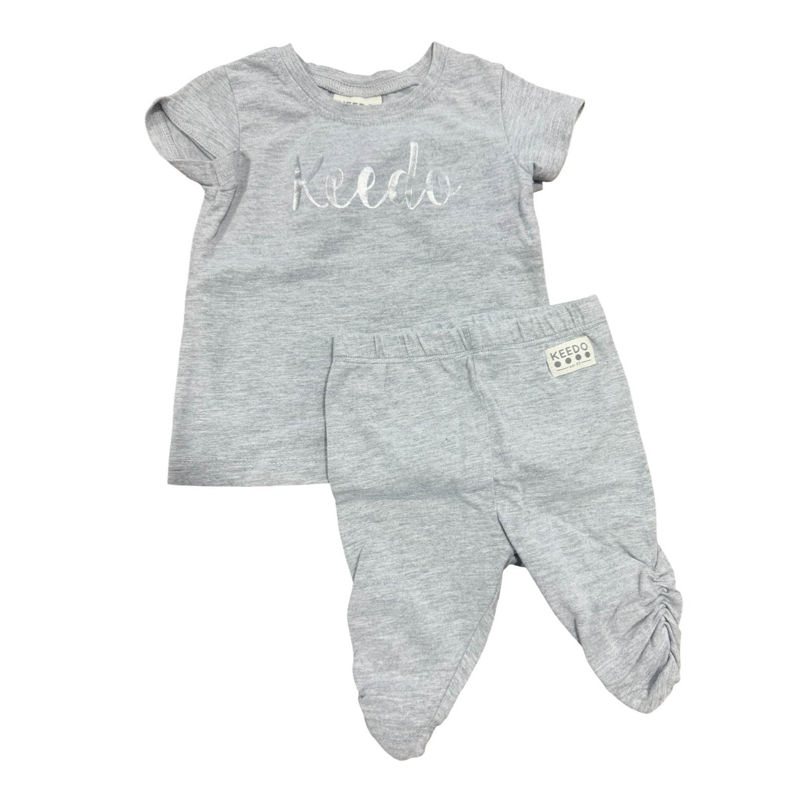 3-6M Grey Melange 2pc Top & Pants Set - Keedo