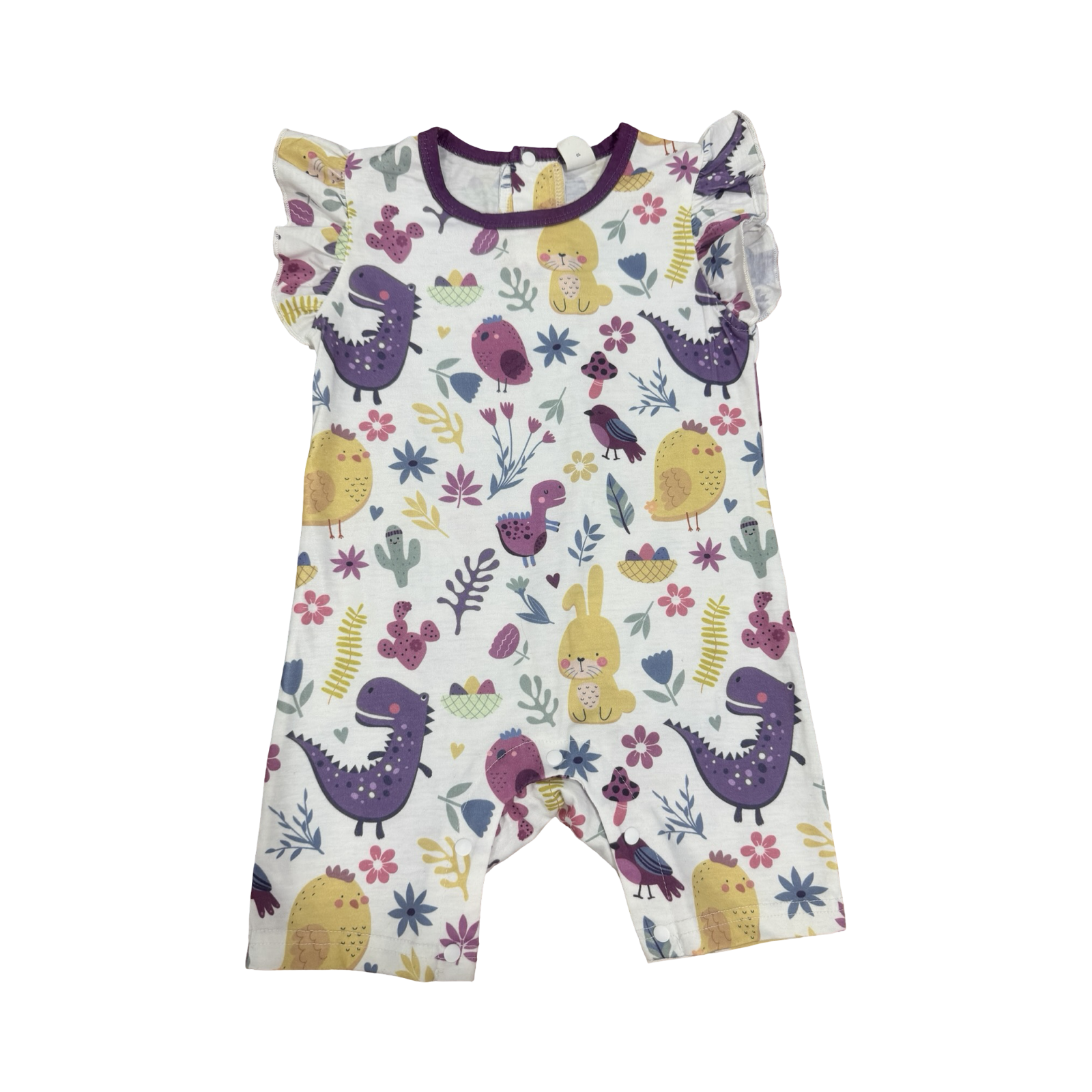 12-18M White & Purple Onesie with Animals and Flowers - Shien