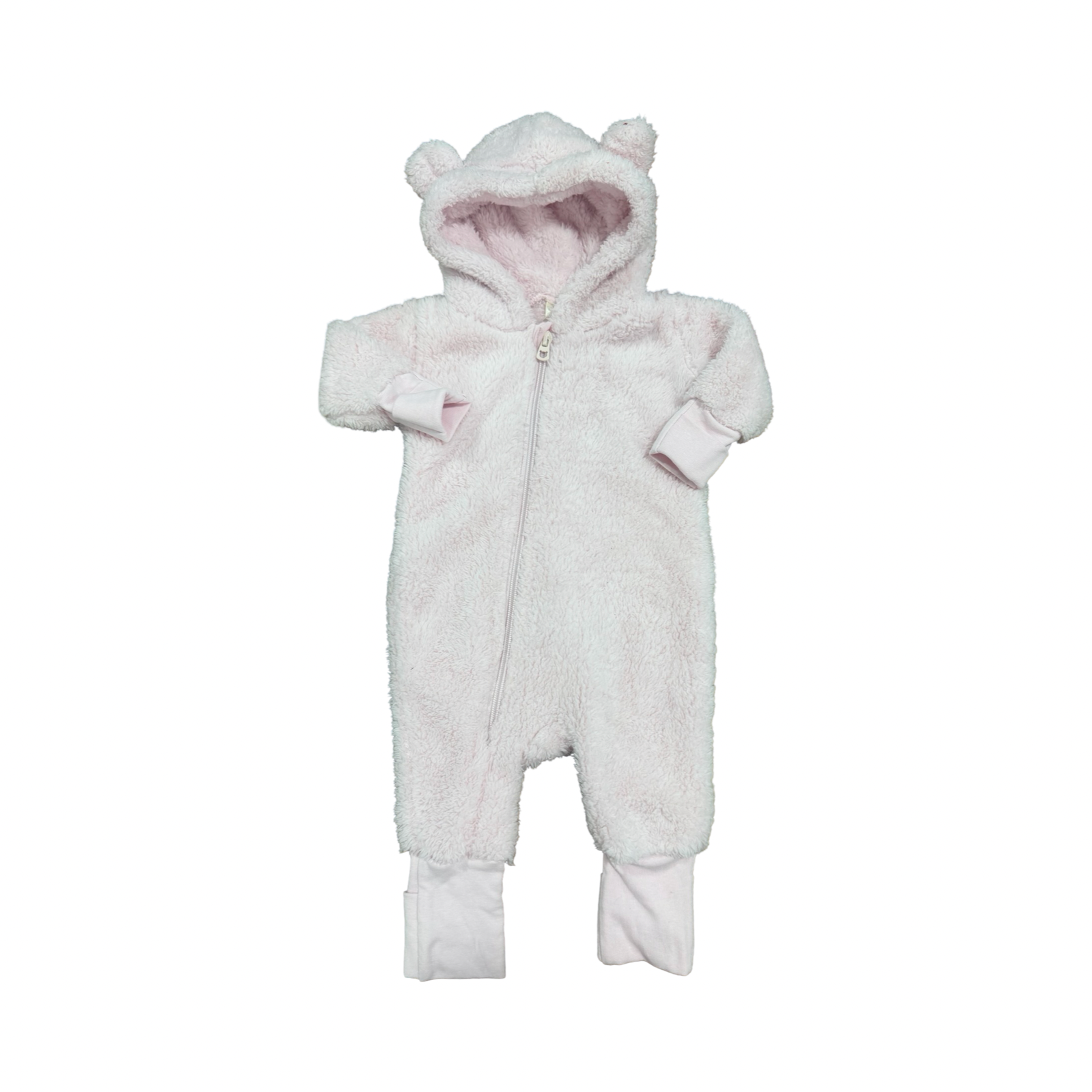 0-3M Light Pink Bear Fleece Zip Onesie - Tiny Tots