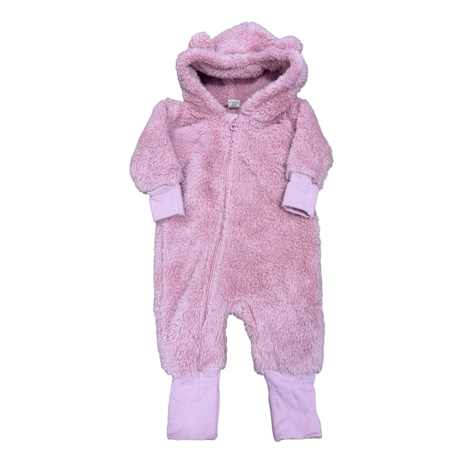 0-2M Candy Pink Bear Fleece Zip Onesie - Tiny Toys