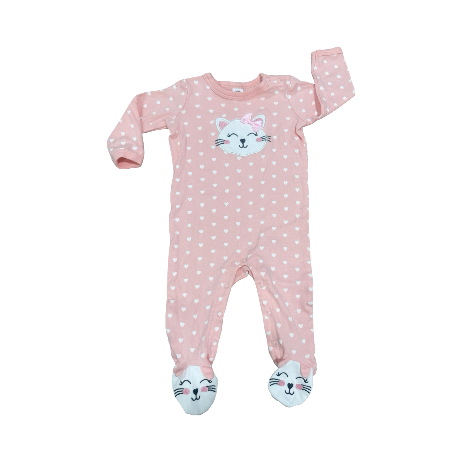 3-6M Pink Cat and Hearts Onesie - Tiny Toys