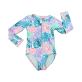 4-5Y Multicolored Leaf Design Swimming Costume Long Sleeves with Zip - Real Kids
