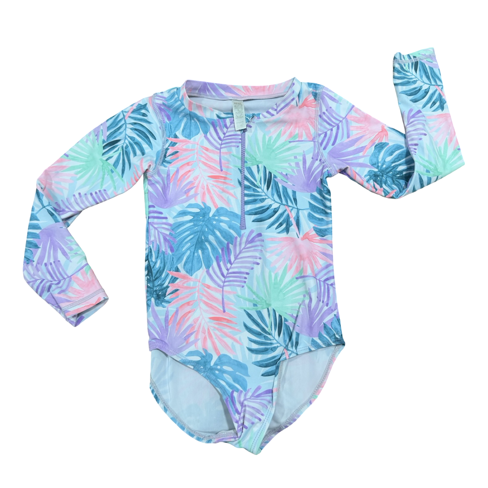 5-6Y Multicolored Leaf Design Swimming Costume Long Sleeves with Zip - Real Kids