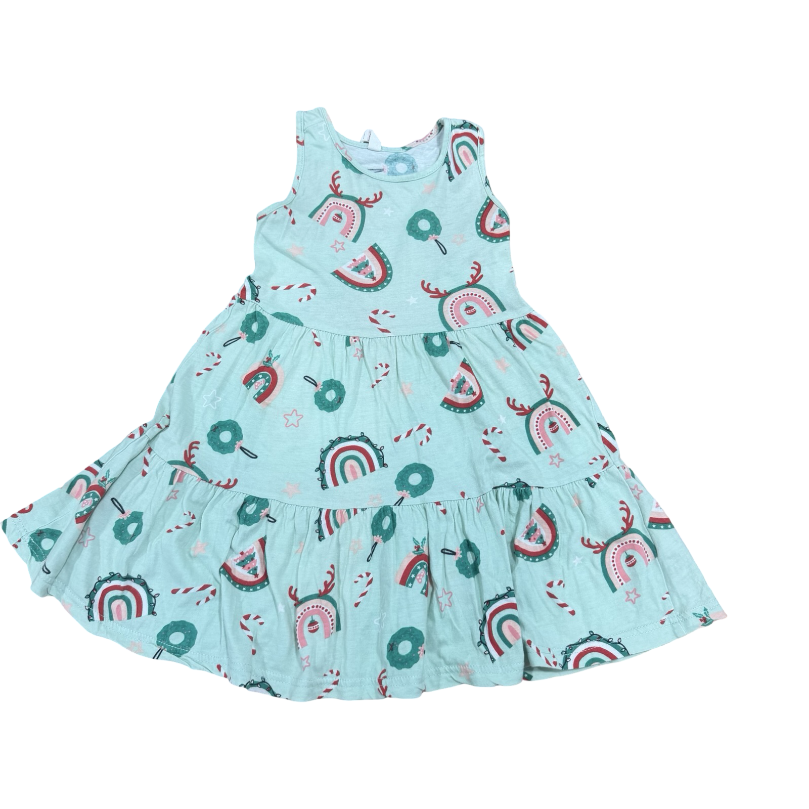 6-7Y Green Layered Christmas Sleeveless Dress - Real Kids