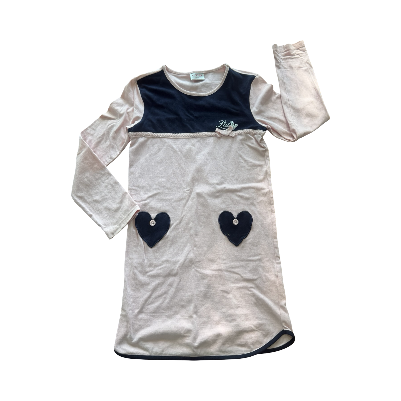 8-9Y Pink & Navy 3/4 Cotton Sleep Dress - LTD