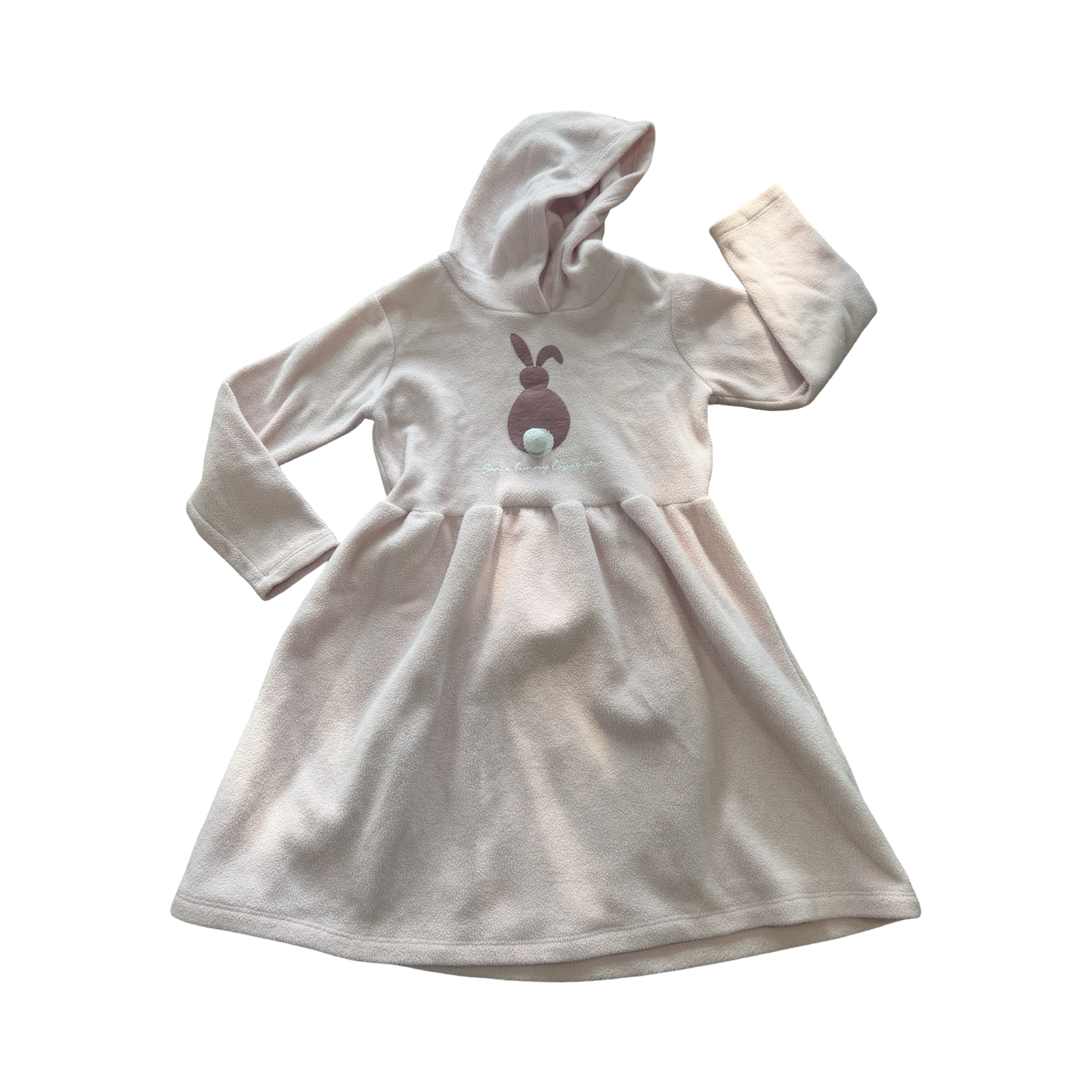 6-7Y Pink Fleece Bunny 3/4 Winter Dress - Real Kids