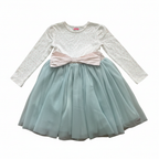 8-9Y White, Pink & Light Green 3/4 Dress with Tulle - Naartjie