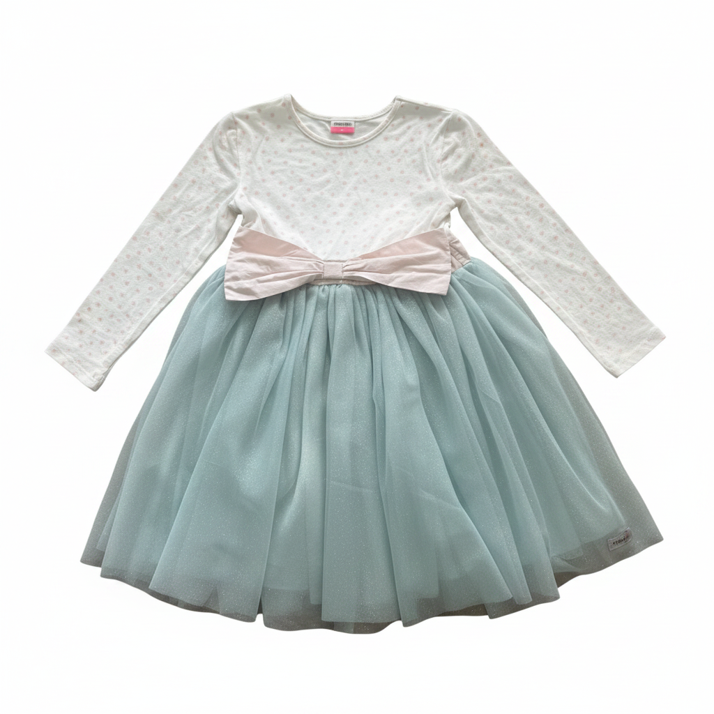 8-9Y White, Pink & Light Green 3/4 Dress with Tulle - Naartjie