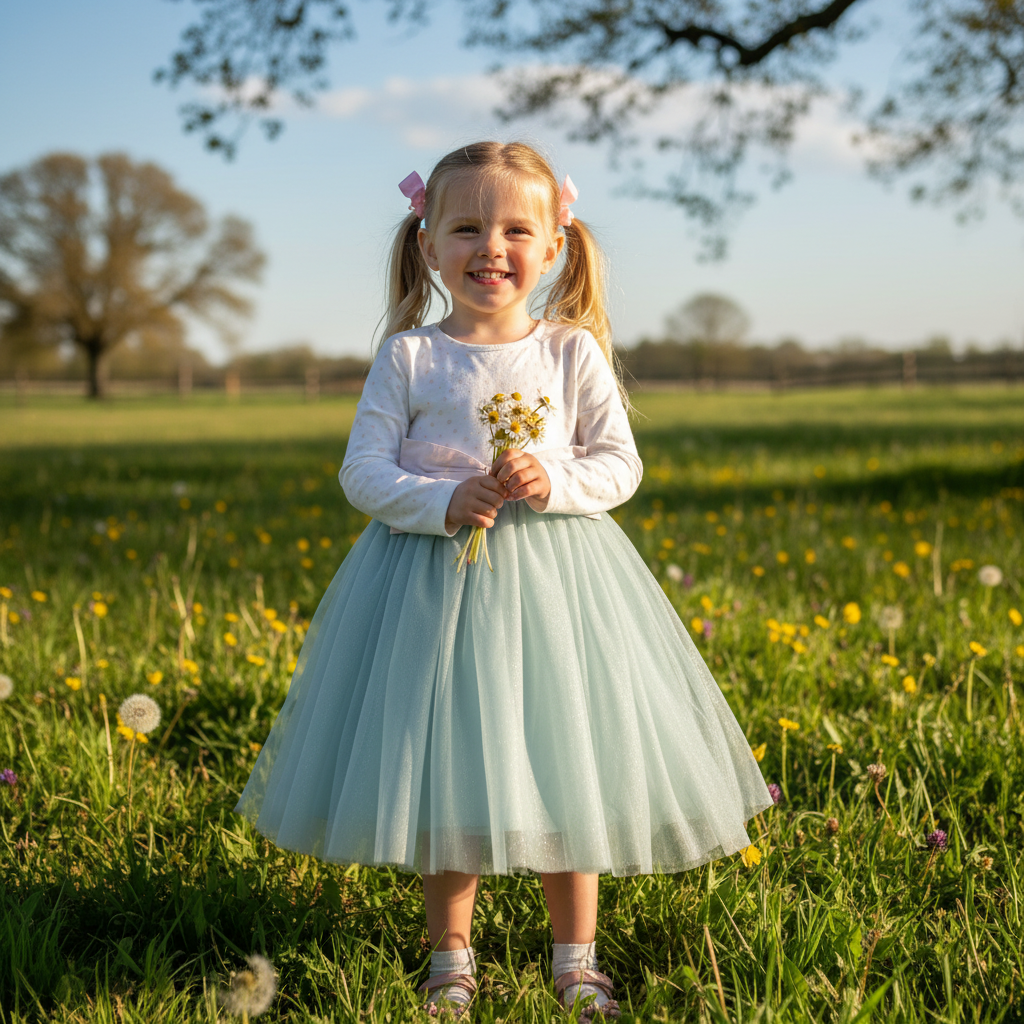 8-9Y White, Pink & Light Green 3/4 Dress with Tulle - Naartjie