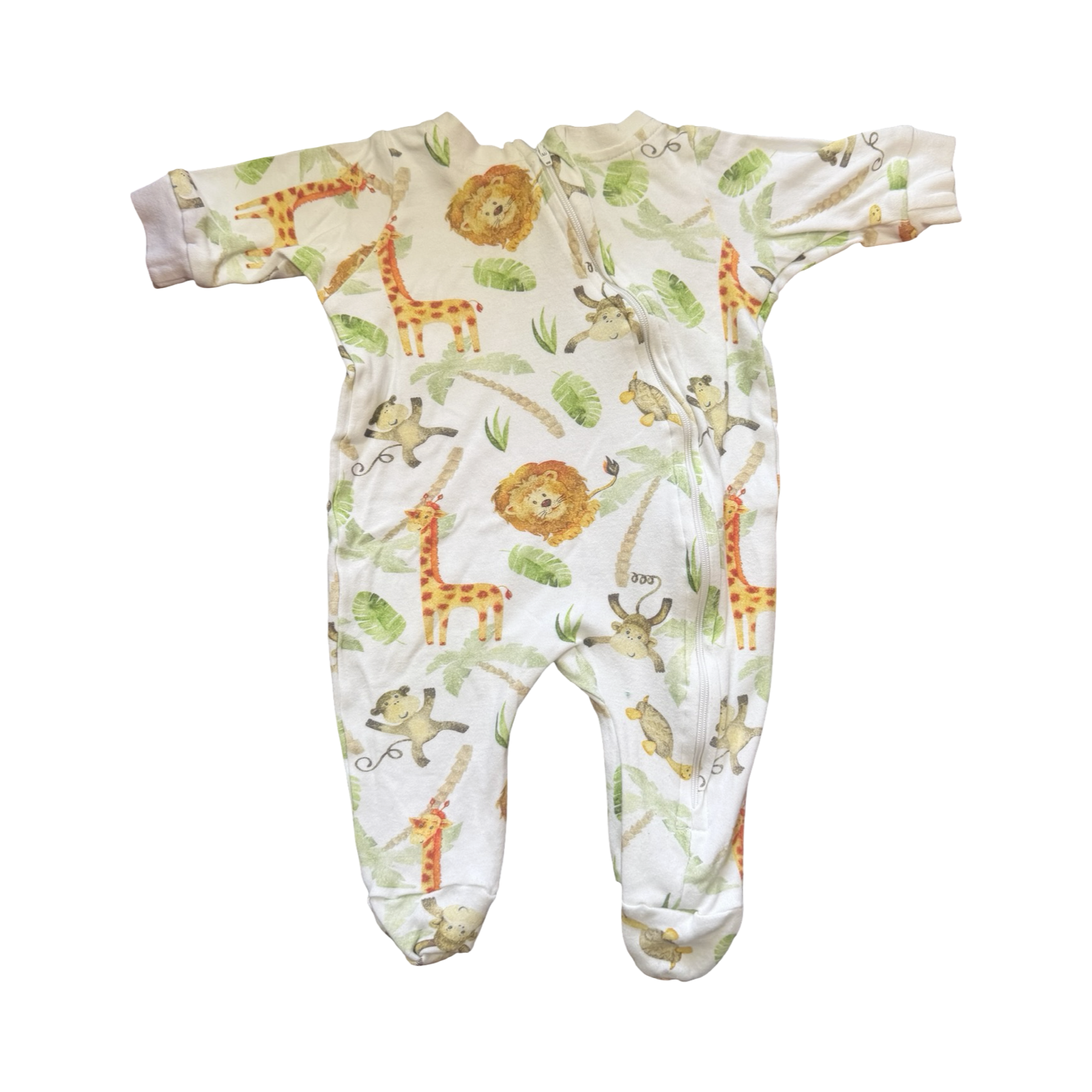 0-3M White Zoo Animal Onesie with Zip - Baba Fishees