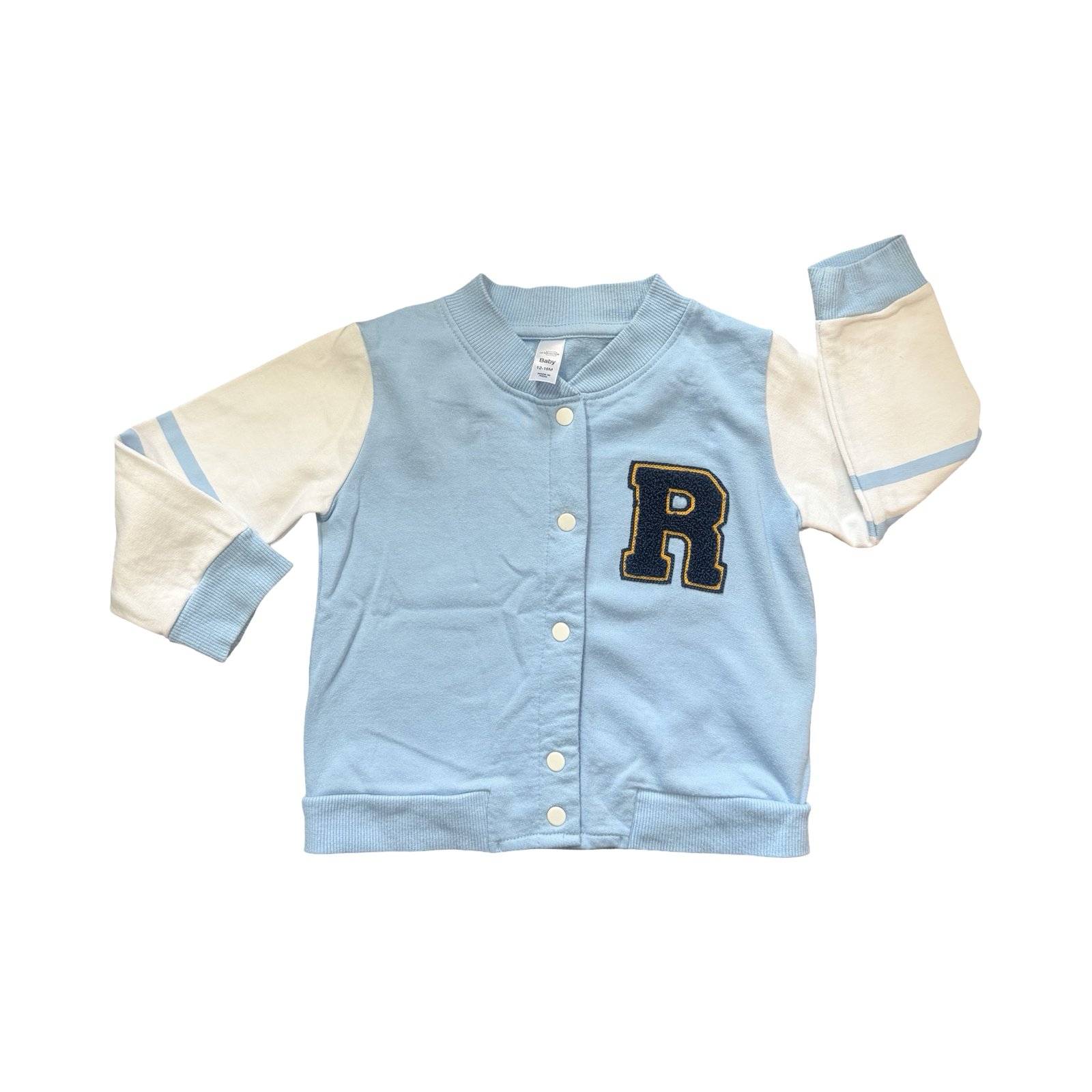 12-8M White & Light Blue Baseball Jacket - LA COLLECTION