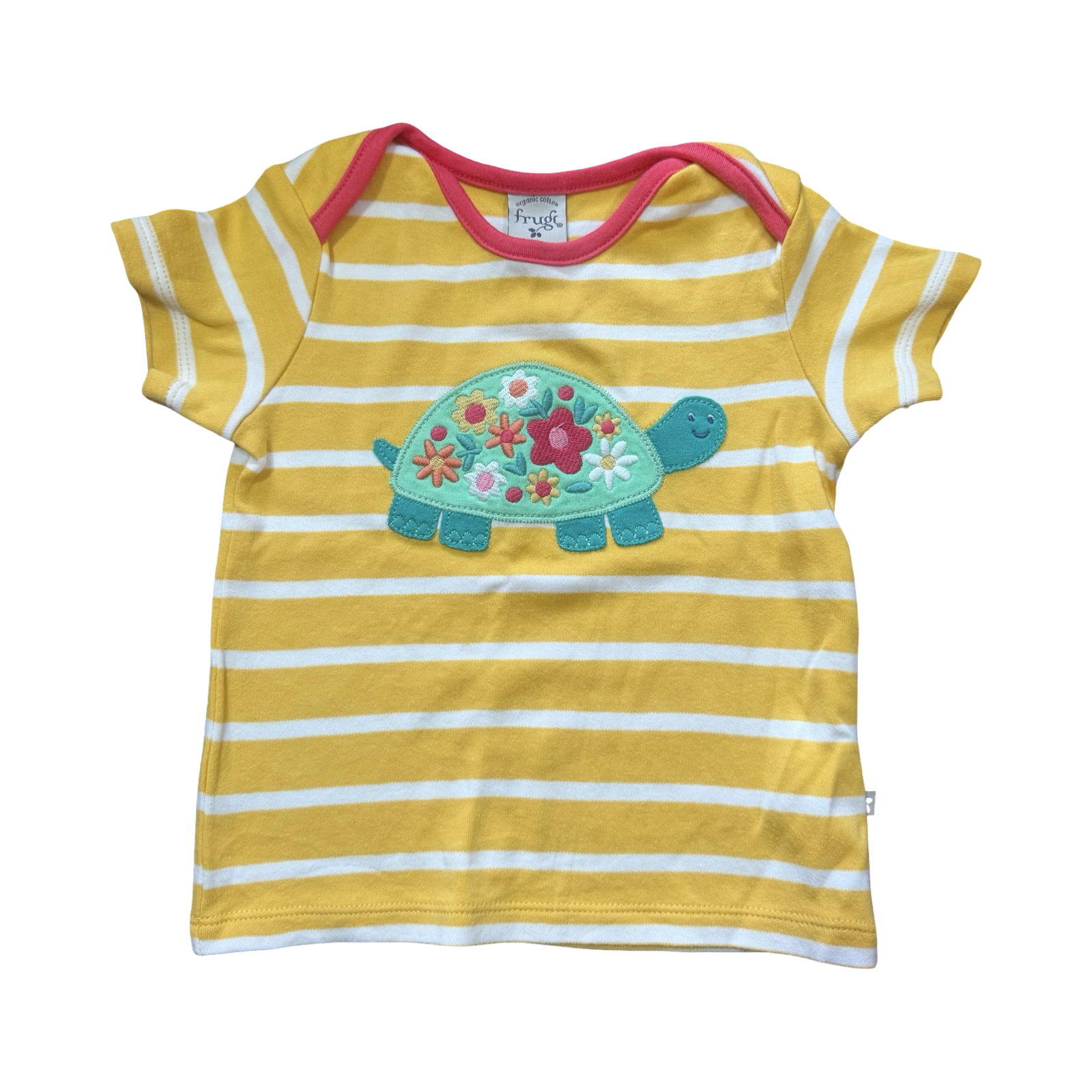 9-12M Yellow & White Stripe Tortoise T-Shirt - Frugi