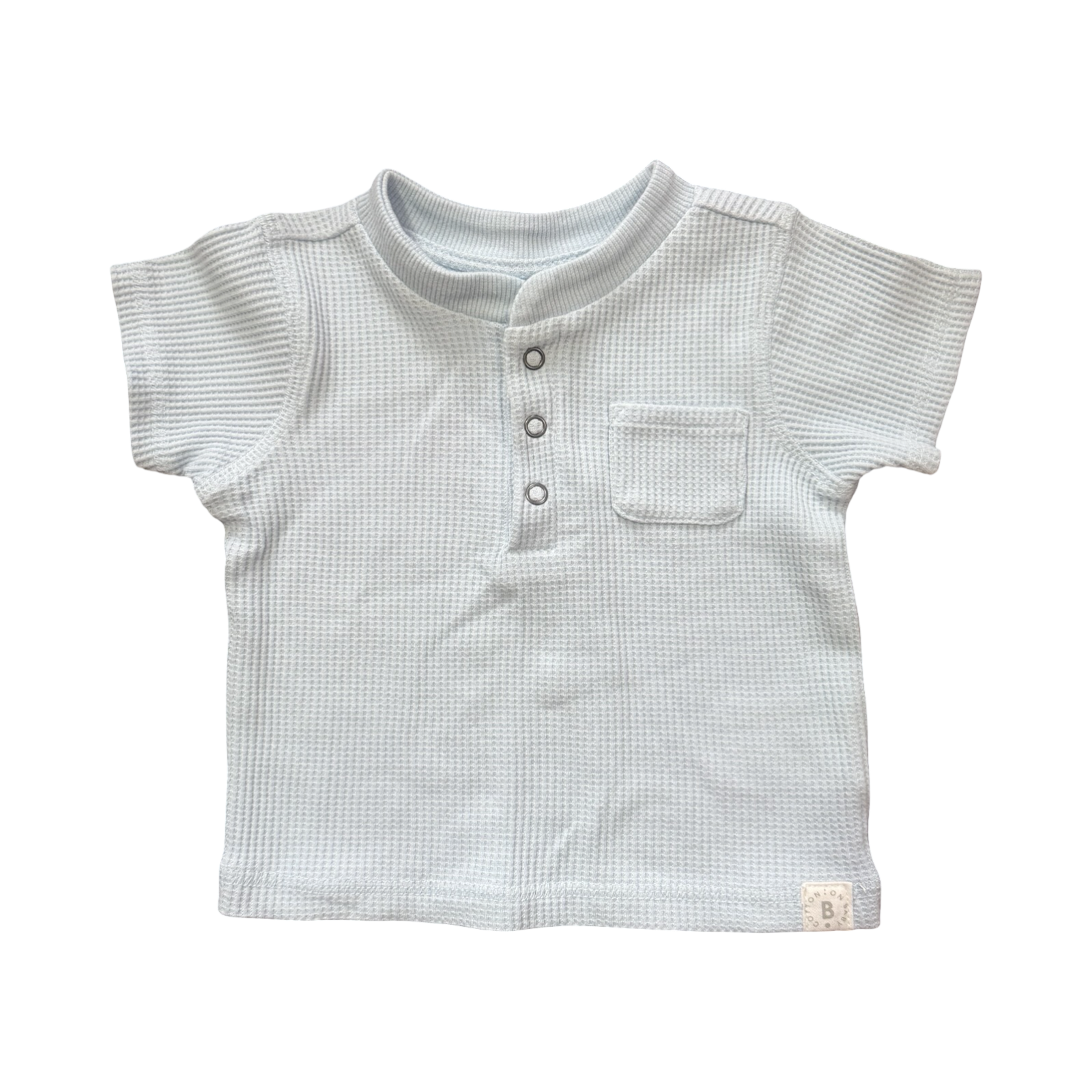 3-6M Light Blue Waffle Knit Shirt with Buttons - Cotton On