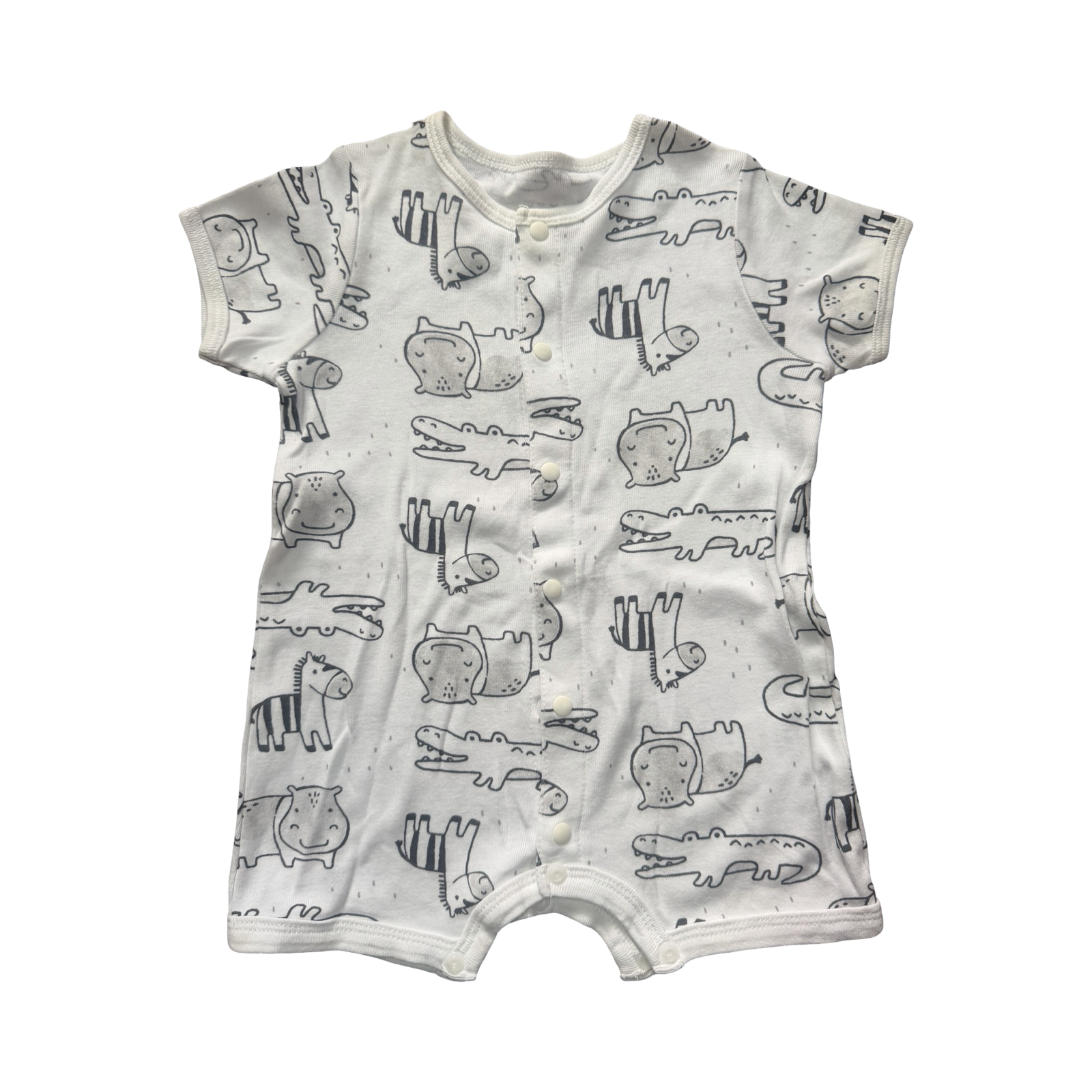 3-6M White & Black Animal Design Popper Romper - Popcandy