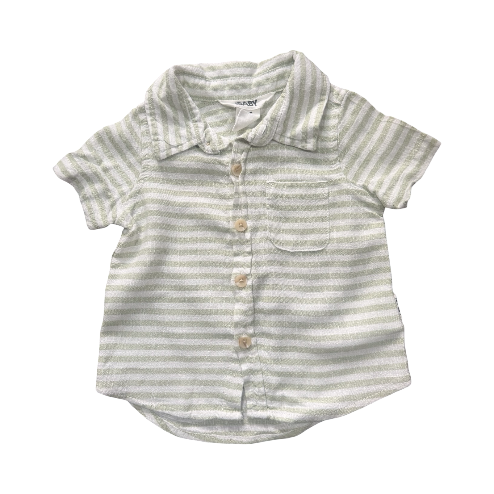 3-6M Green & White Pin Stripe Viscose and Linen Button & Collar Shirt - Cotton On
