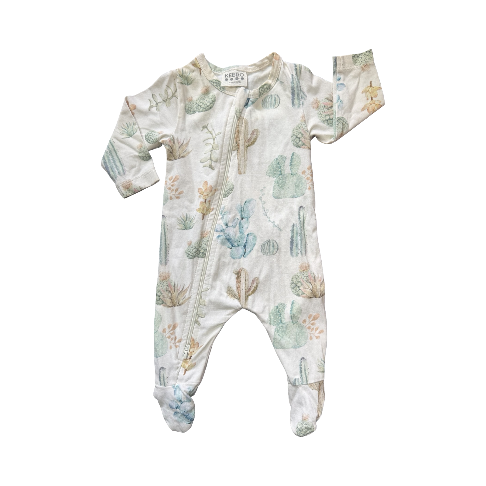 Newborn Cream & Succulent Zip Onesie - Keedo