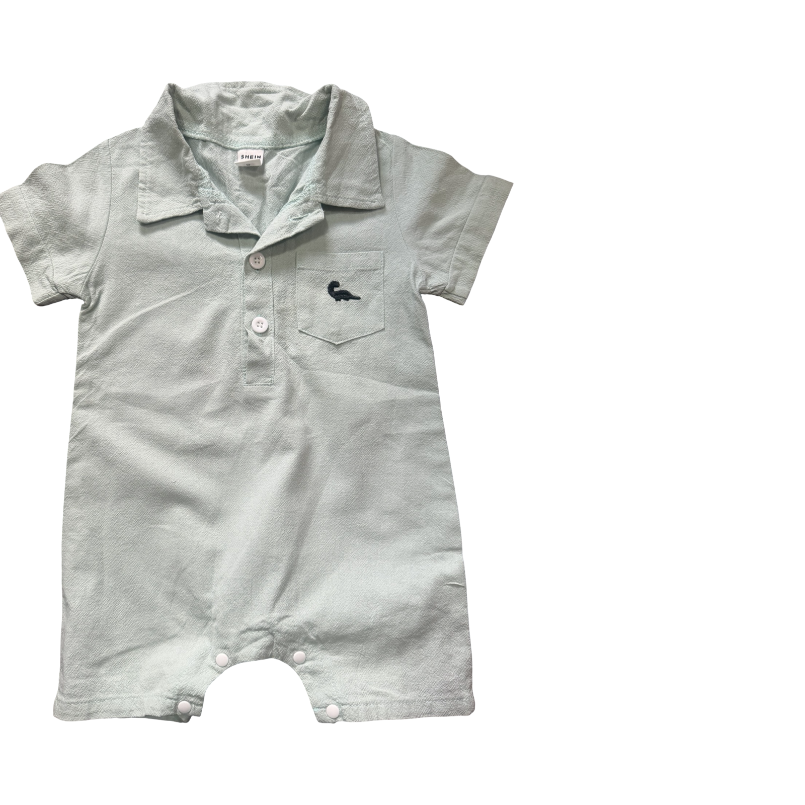 6-9M Light Green Popper Bodysuit with Dinosaur Detail - Shein