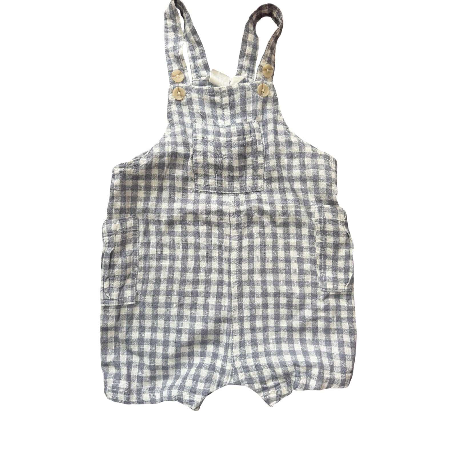 6-12M Grey & White Check Viscose & Linen Dungaree - Cotton On