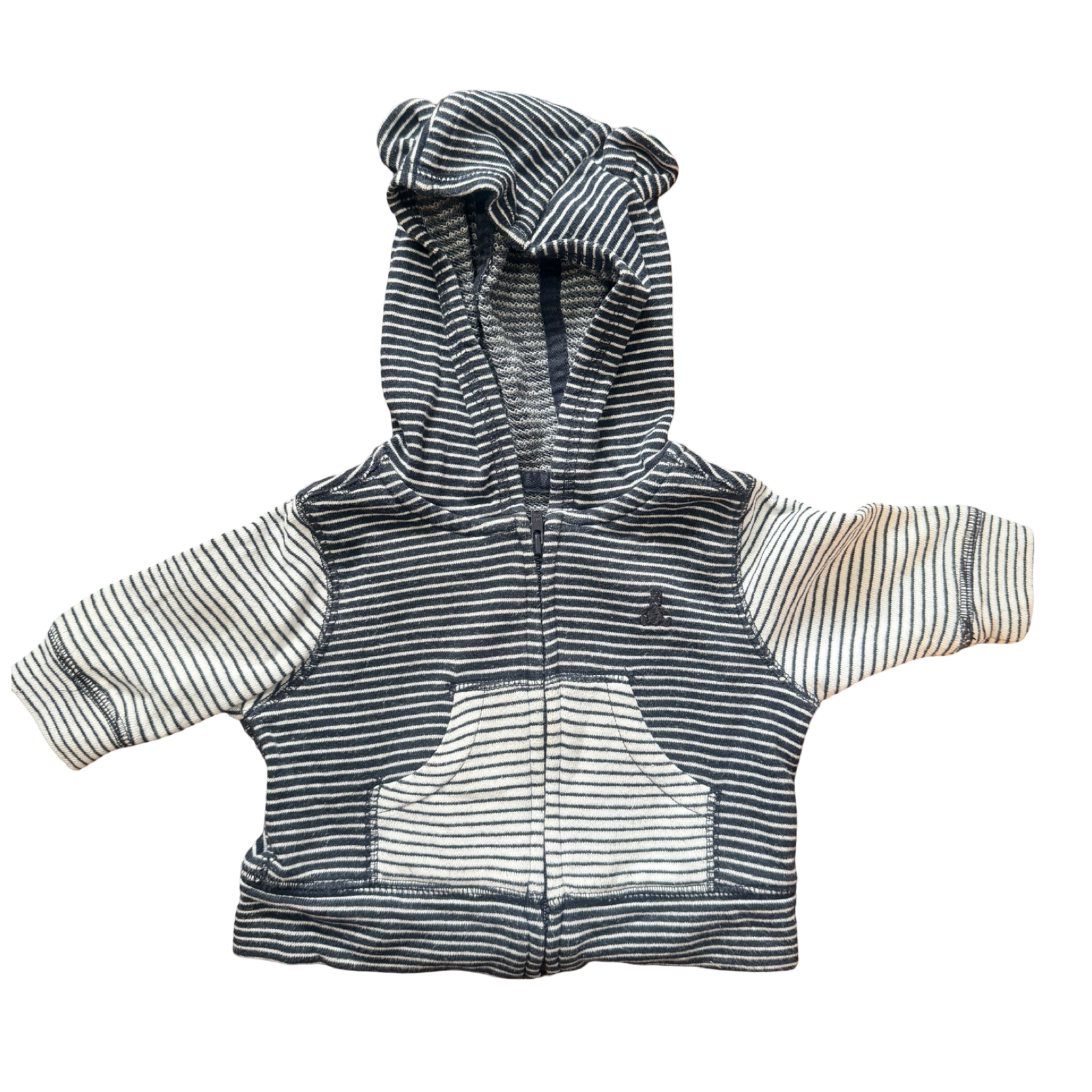 0-3M Navy & White Stripe Hoodie with Zip and Bear Ears - BabyGap