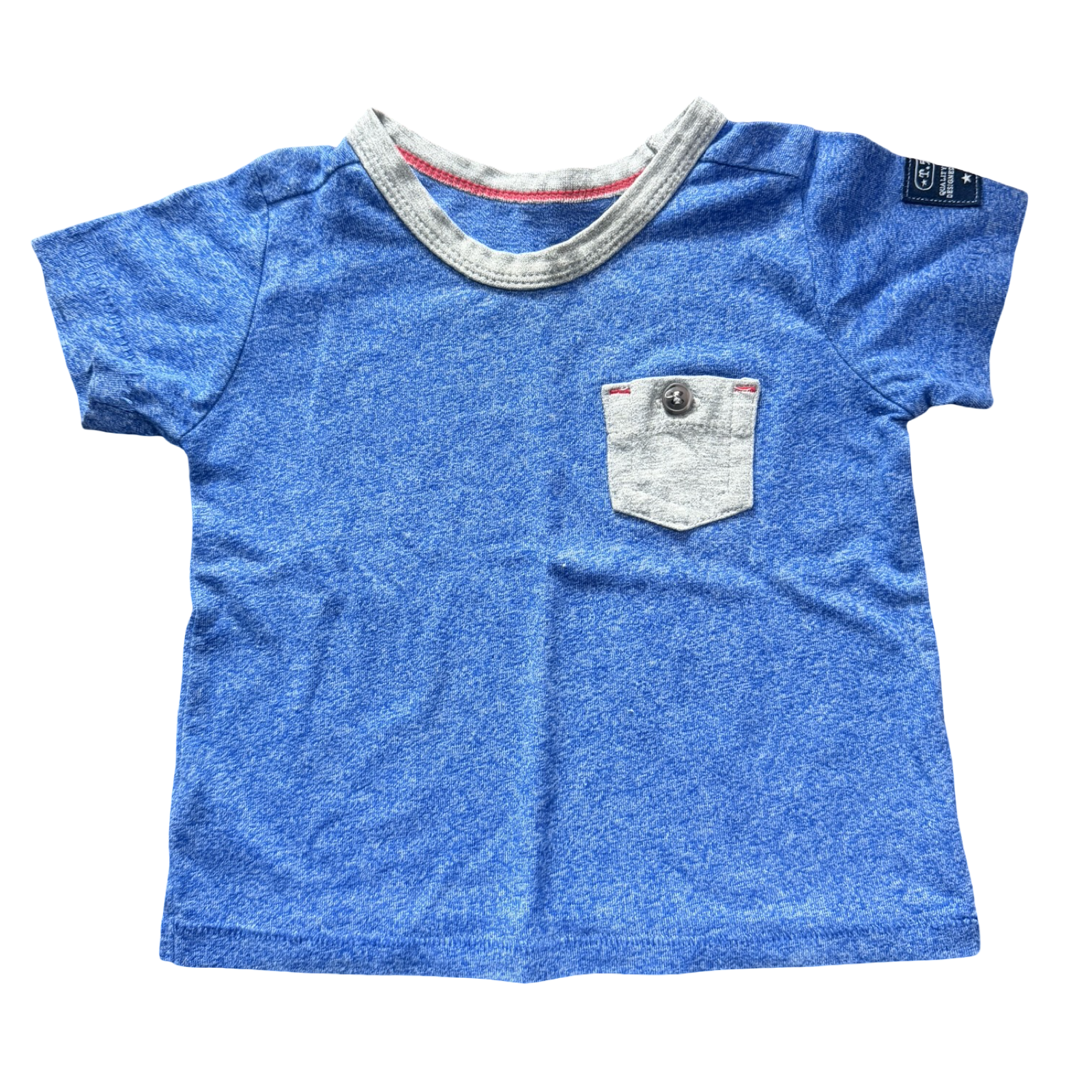 6-12M  Blue Melange T-Shirt with Grey Detail - Woolworths
