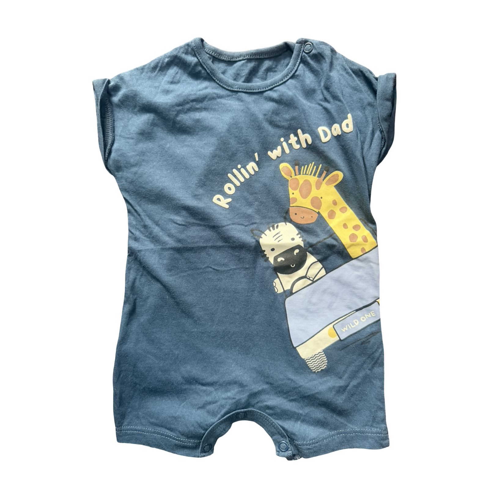 1-3M Navy Rollin with Dad Romper - Woolworths