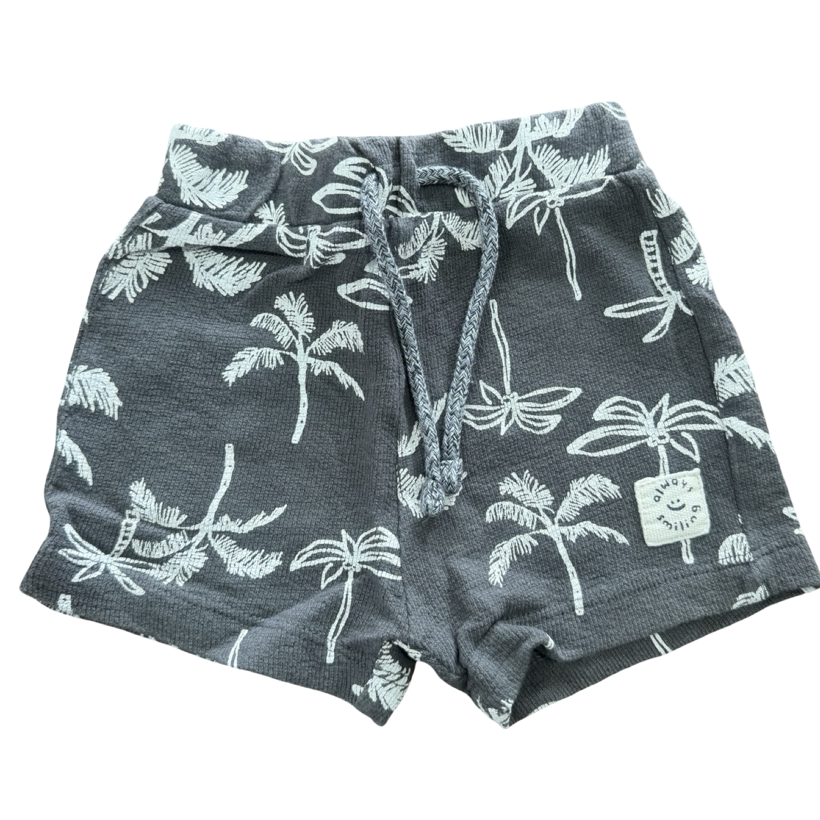 1-3M Grey Palm Tree Ribbed Shorts - Woowlorths