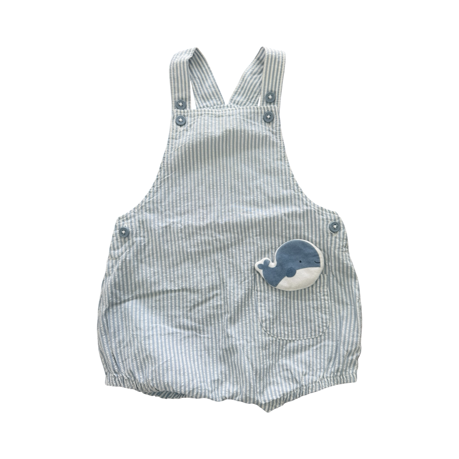 3-6M White & Blue Pinstripe Whale Dungaree - Fred Flo