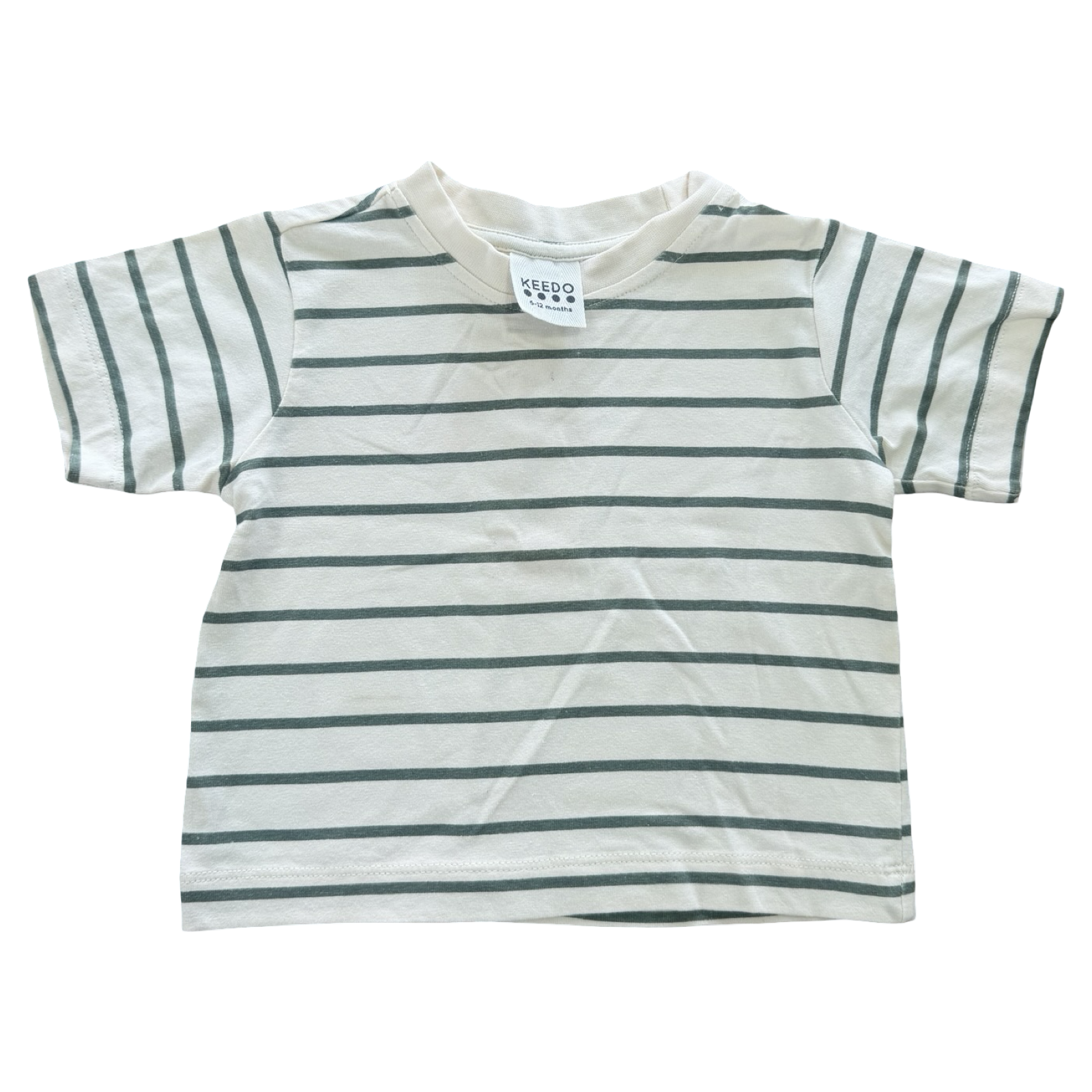 6-12M Cream & Green Stripe T-Shirt - Keedo