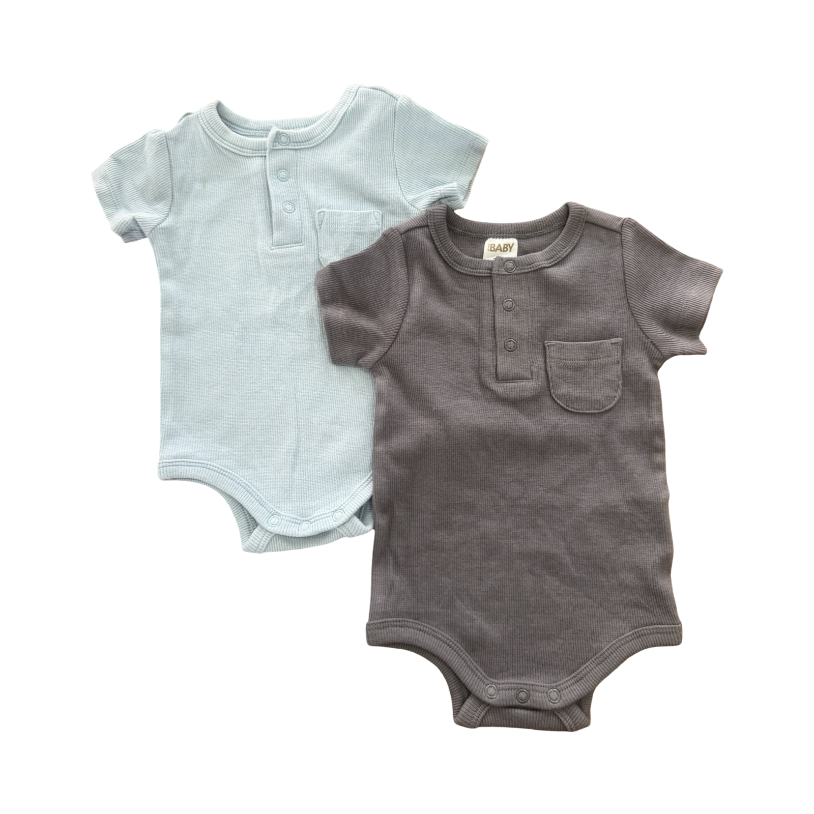 3-6M 2pc Blue & Grey Ribbed Bodysuits - Cotton On