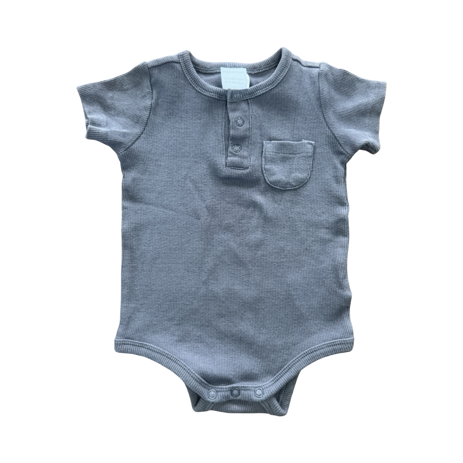 6-12M Grey Ribbed Bodysuit with Pocket - Cotton On
