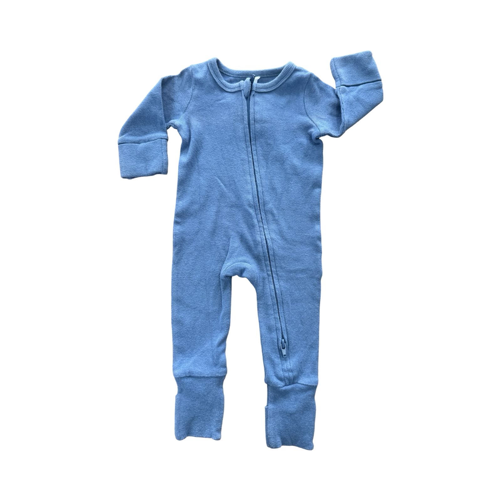 0-3M Blue Zipper Ribbed Onesie - Cotton On