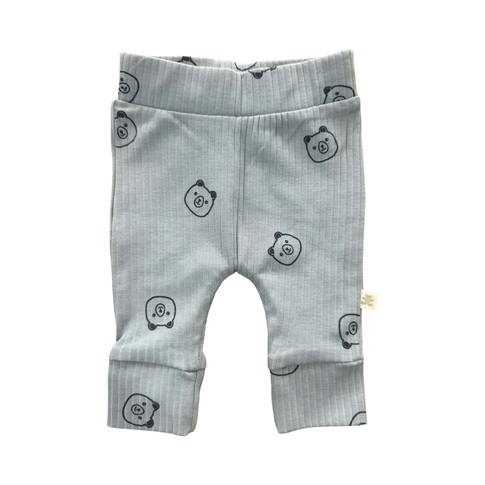 Newborn - Blue Ribbed Bear Leggings - Woolworths