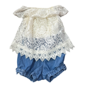 3-6M One Piece Bodysuit with Denim Bottoms and Lace Top - Ackermans