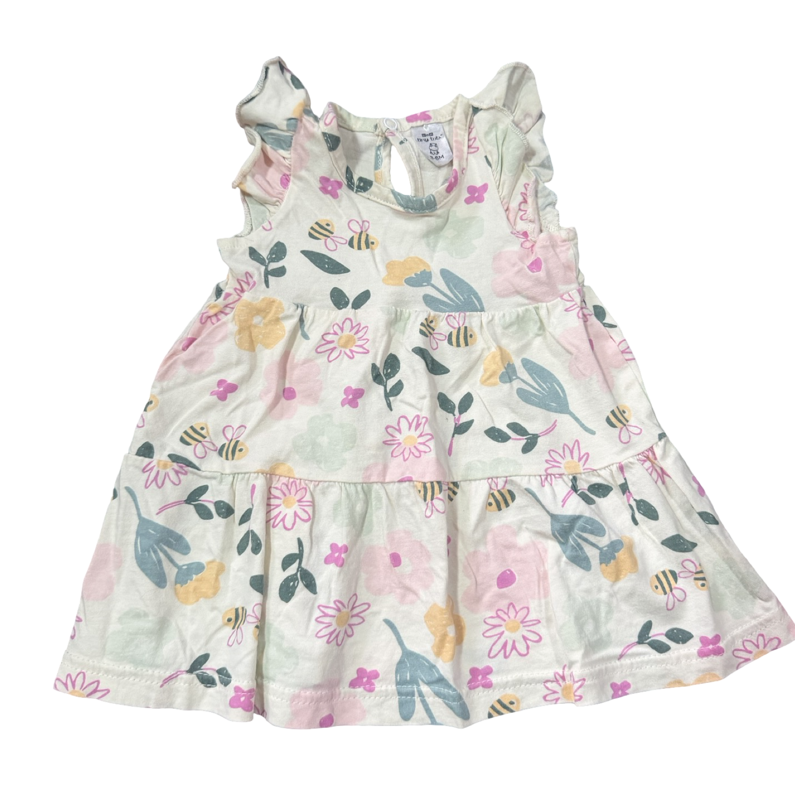3-6M Cream Floral & Bee Dress- Tiny Tots