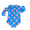 3-6M Blue Strawberry Long Sleeve Swimming Costume - Cotton On