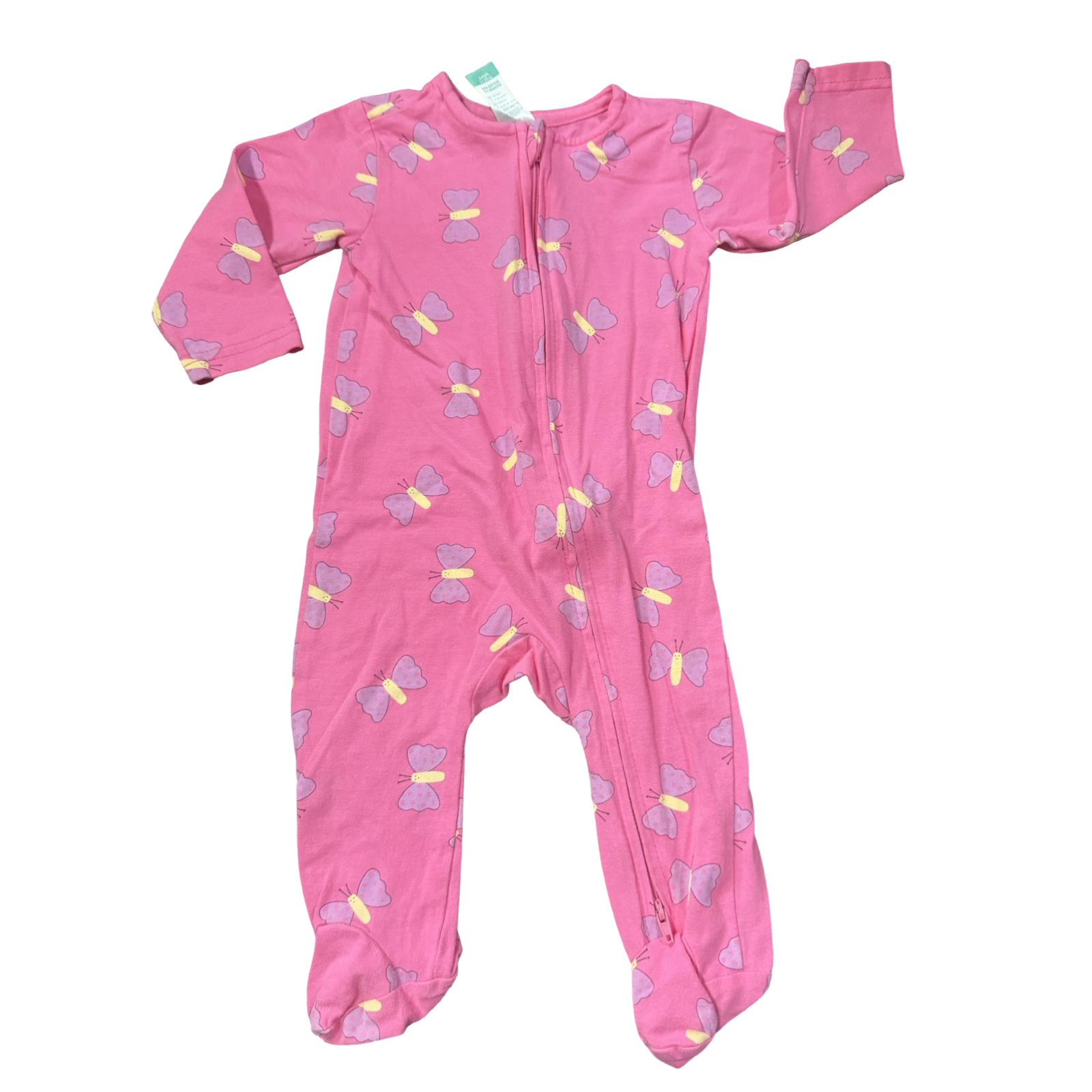 0-3M Pink Butterfly Cotton Onesie with Zip - Ackermans