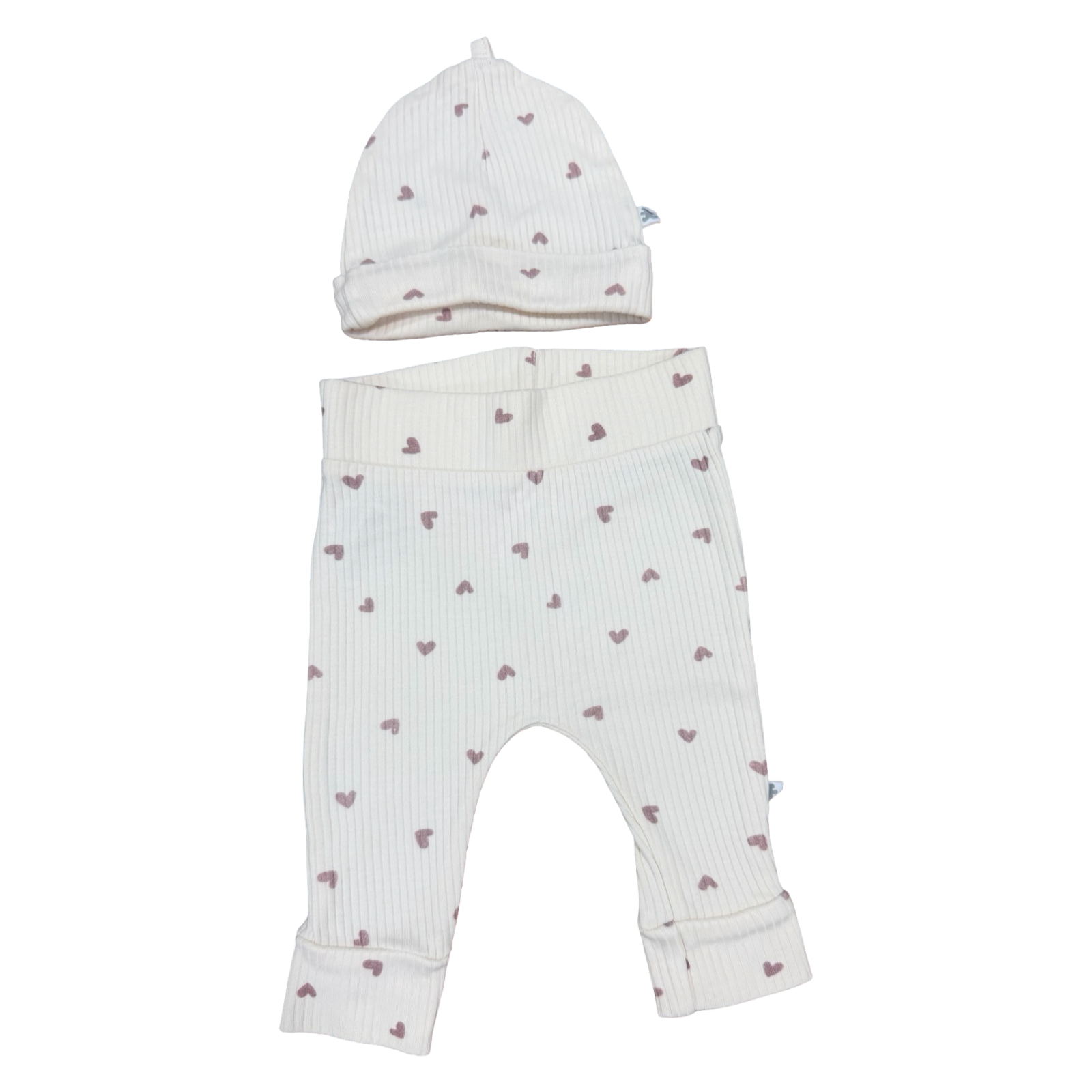1-3M Cream Hearts Ribbed Leggings & Beanie - Woolworths