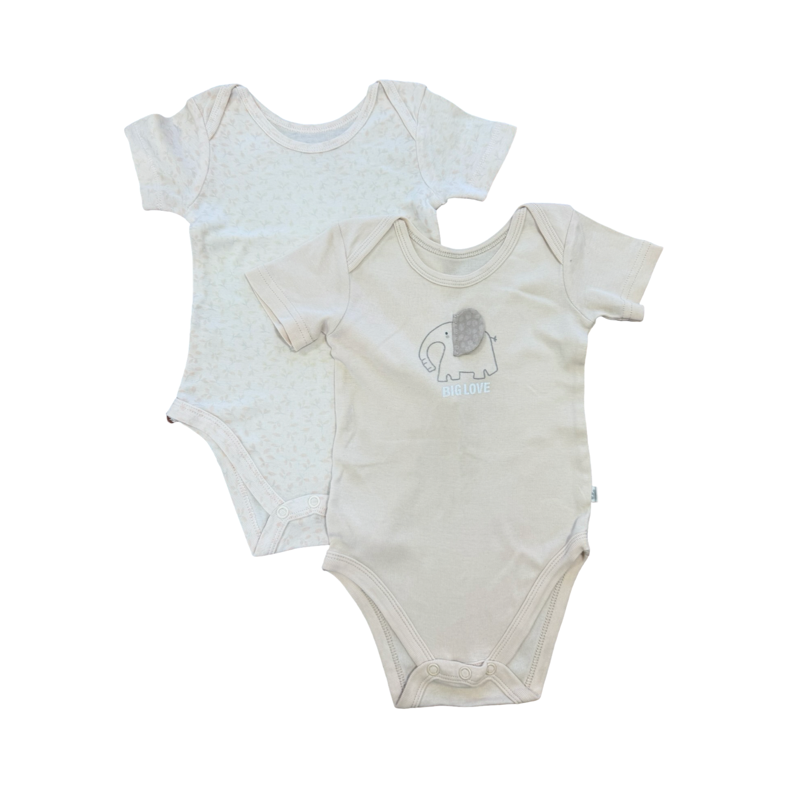 3-6M 2pc Light Peach Elephant & Flower Body Vests - Woolworths