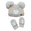3-6M Pink Knitted Bear Beanie with Pom-Pom Ears & Mittens - Woolworths