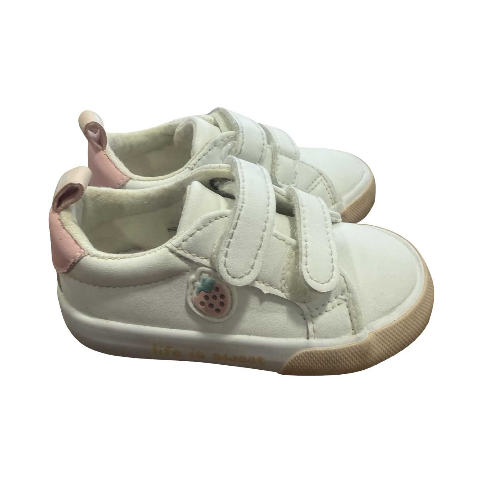 Size 4 Pink & White Sneakers with Strawberry - Woolworths