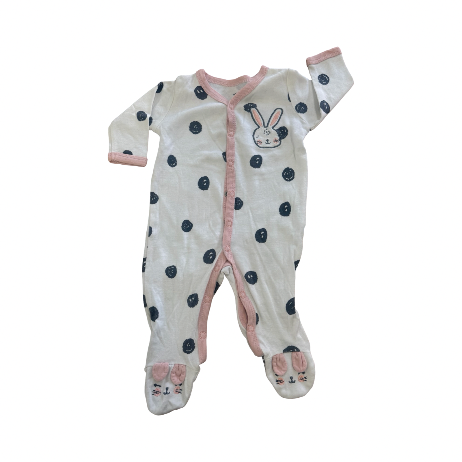 Newborn Pink & White Dotted Bunny Snapper Babygrow - Woolworths